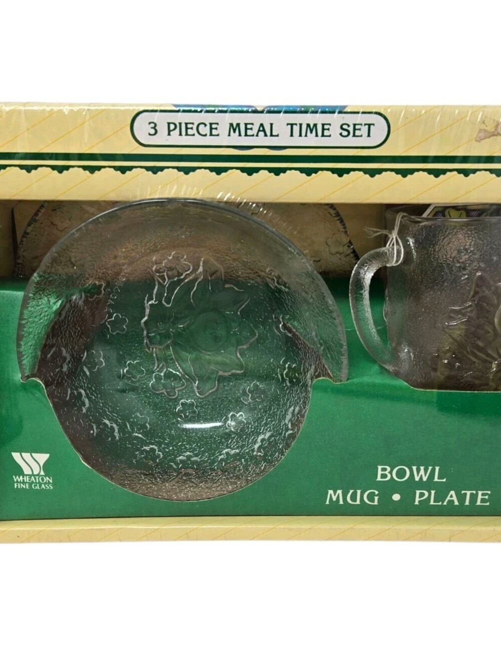 Vintage 1983 Cabbage Patch Kids 3 Piece Meal Time Set Glass Mug Bowl NEW Sealed